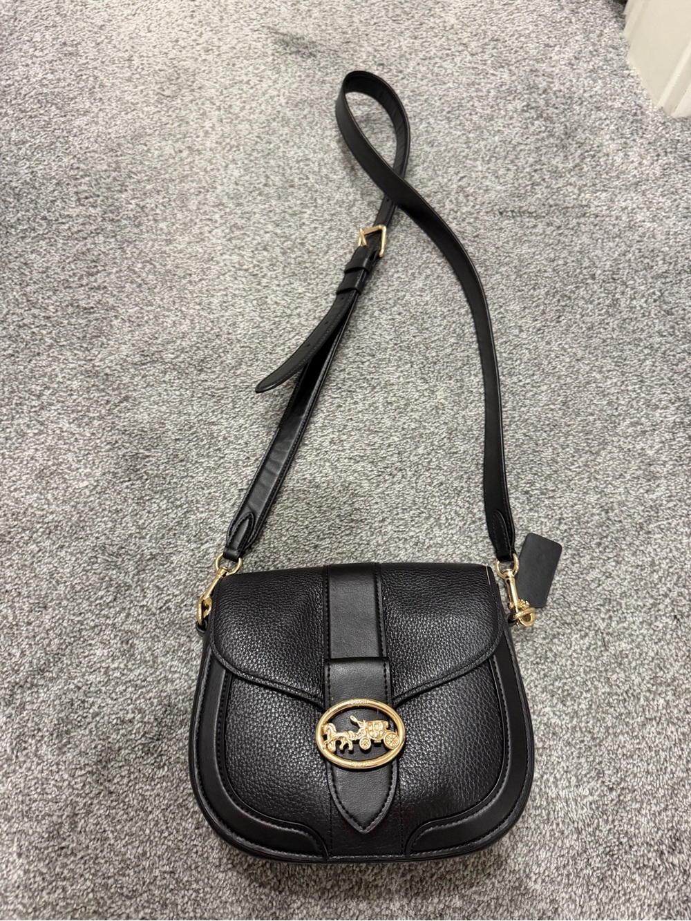 Coach Black Pebbled Leather Saddle Crossbody with Gold Accent